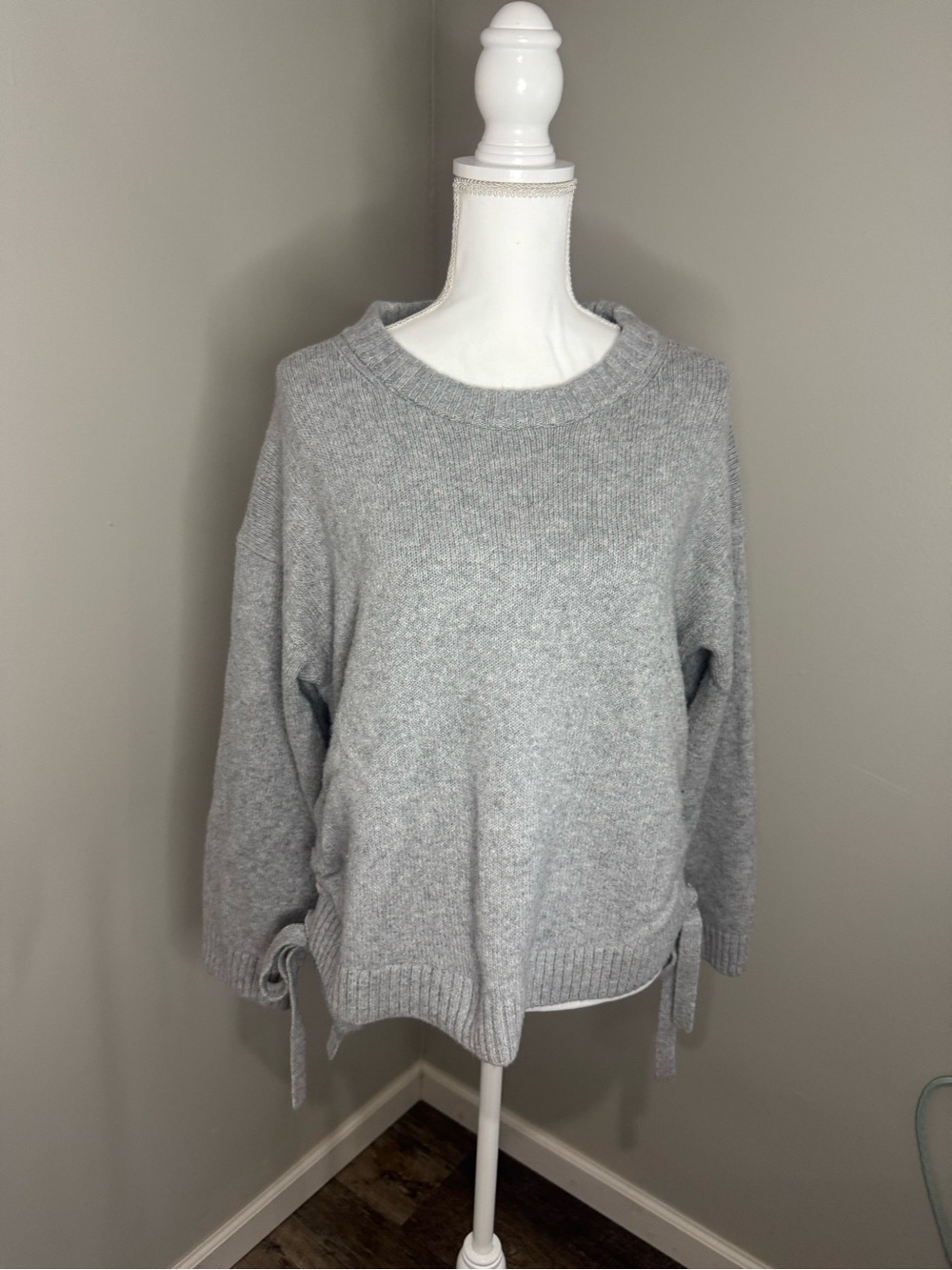 LOFT Light Gray Crewneck Sweater with Side Ties